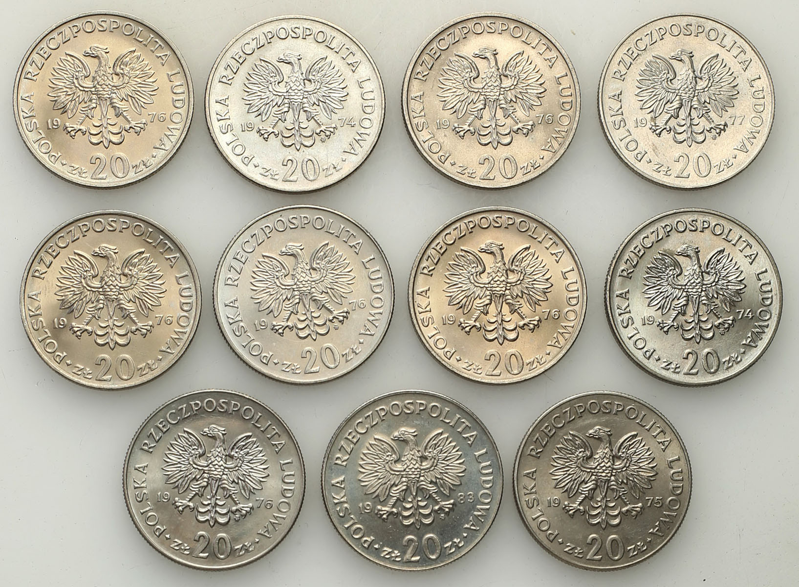 PRL. 20 złotych 1970-1973 Nowotko, zestaw 11 monet